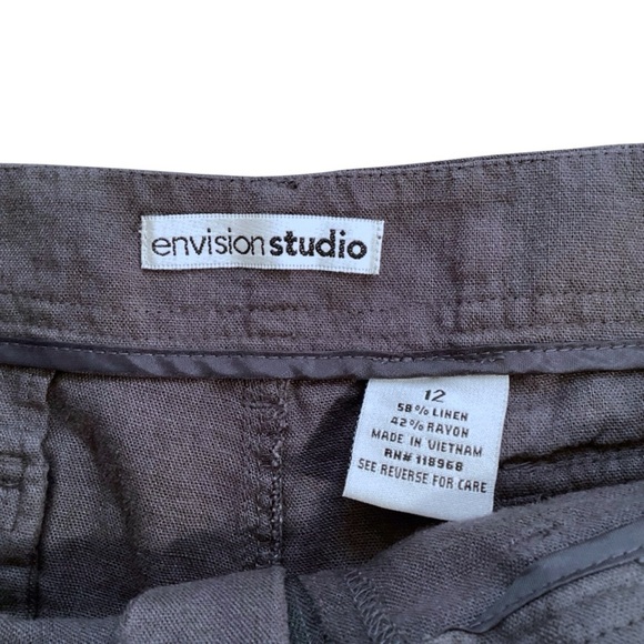 Envision Studio‎ Linen Blend Crop Straight Leg Mid-Rise Pants Size 12 Gray Blue - Picture 3 of 10